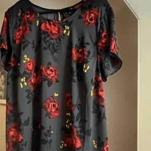 Torrid Dark Gray blouse with Red Floral Pattern
